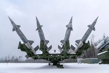 ground-to-air missiles on snow winter. Air defense. defensive system