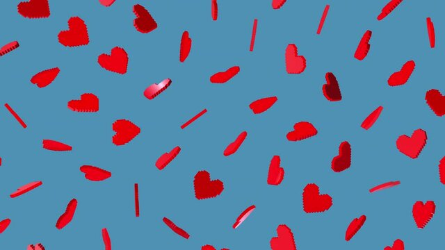 Minimal motion 3d art. Pixel 3D heart abstract animation random rotation vertical pattern. Love, valentines day, greetings concept. 4k video
