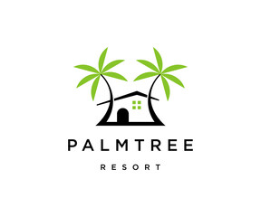 Palm tree resort house logo icon design template flat vector
