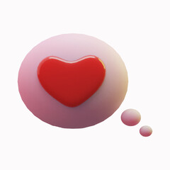 3d social media notification neon light like heart icon in pink speech bubble icon