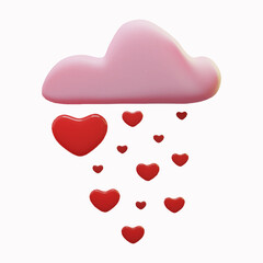 3d Cloud and hearts isolated on light background. Valentine's day concept.