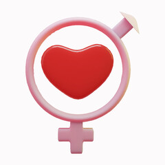 Male sex symbol Icon with heart 3d. 3D rendering of gender symbol isolated on white background