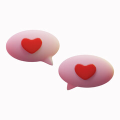 3d social media notification neon light like heart icon in pink speech bubble icon