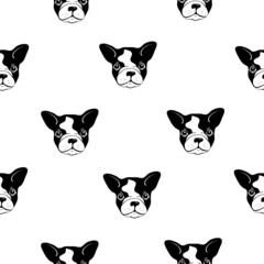 Obraz premium French bulldog seamless pattern, wrapping paper, fabrik print. Vector illustration. Hand drawn funny dogs