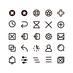 Isolated black outlined buttons vector icons set. Simple flat contoured web icons on the white background.