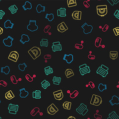 Set line Chef hat, Toaster with toasts, Oven and Electric mixer on seamless pattern. Vector