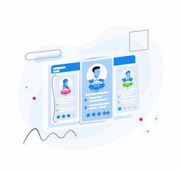 Social presentation for employment. Infographic for recruiting. Web recruit resources, choice, research or fill form for selection. Application for employee hiring. flat isometric vector illustration.