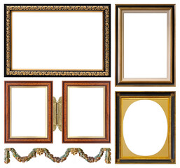 Set of wooden frames for paintings, mirrors or photo isolated on white background