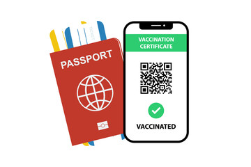 Vaccination certificate with passport and tickets