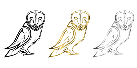 Three color black gold and silver line art of owl Good use for symbol mascot icon avatar tattoo T Shirt design logo or any design you want