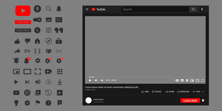 Youtube design icon and window set
