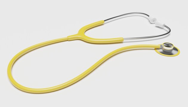 3D-Illustration of a yellow stethoscope, cgi render image