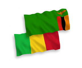 Fototapeta premium Flags of Republic of Zambia and Mali on a white background