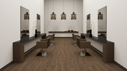 3D illustration of a modern hairdresser shop