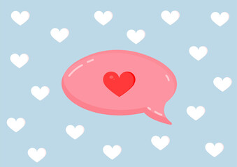 Pink message bubble with heart for postcard, decor, poster, banner, internet, social networks. Vector illustration of a simple love symbol. Greeting card for Valentine's Day and other holidays.