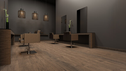 3D illustration of a modern hairdresser shop