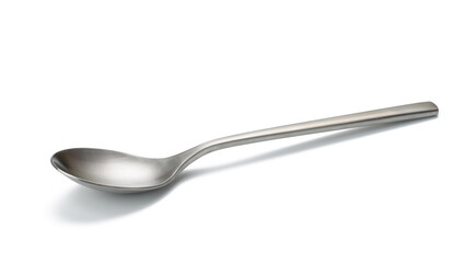 empty metal spoon on a white isolated background. Brushed steel texture