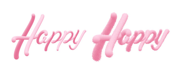 Fluffy and smooth 3d letters word happy pink gradient - 481611877