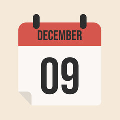 December 9 calendar, white and red calendar page for meetings