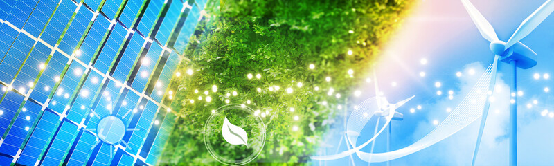 Future alternative energy sources Solar energy, biomass energy, and wind energy are all examples of renewable energy sources.3d rendering