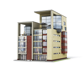 Modern residential building at the white background. 3d illustration