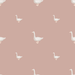 Seamless pattern of goose. Domestic animals on colorful background. Vector illustration for textile.