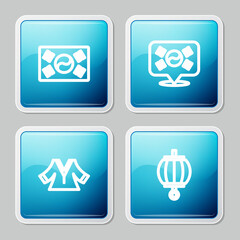 Set line South Korea flag, Location, Kimono and Korean lantern icon. Vector