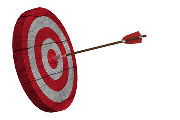 Red-white wood Target with Arrow isolated on white background 3d illustration