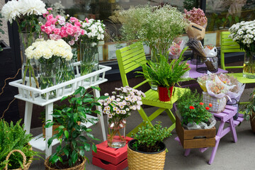 Flower shop. Flower show on the street