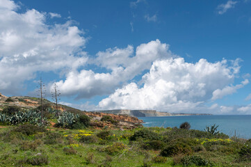 Rocky coast near Luz in the Algarve in Portugal