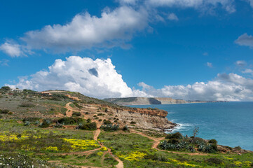 Rocky coast near Luz in the Algarve in Portugal