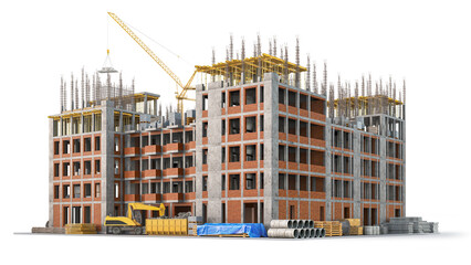 Building under construction on white background. 3d illustration © vipman4