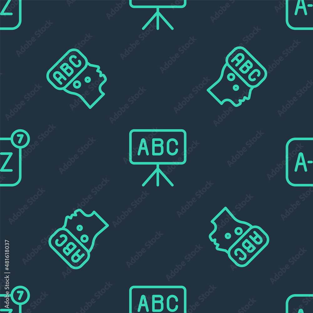 Poster set line chalkboard, learning foreign languages and online translator on seamless pattern. vector