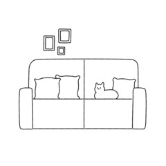 ソファに座っている　猫　ペット　イラスト	