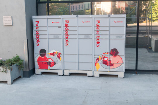 Oslo, Norway - September 25, 2021: Posten Pakkeboks percel locker.