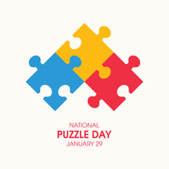National Puzzle Day vector. Three jigsaw puzzle pieces icon vector. Puzzle Day Poster, January 29. Important day - obrazy, fototapety, plakaty