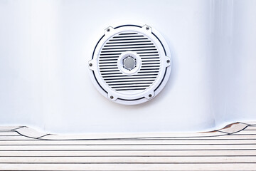 Music speaker are integrated into the luxury yacht hull. Music speaker integrated into the sofa...