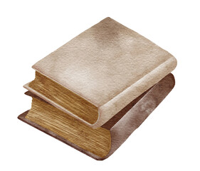 Watercolor vintage composition with old stack of closed books in different colors isolated on white. Hand drawn illustration.