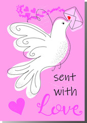 Sent with love! Beautiful vector designed card for Valentine`s day and other selebrations. For girlfriend, boyfriend, wife, husband, couples. Cute decorative illustration to your valentine with love