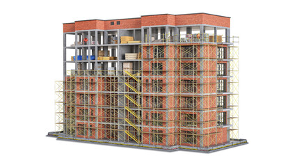Building under construction on white background. 3d illustration