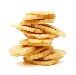 Banana chips on white background 