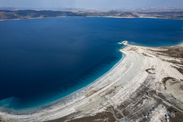 Aerial view shot salda lake of burdur