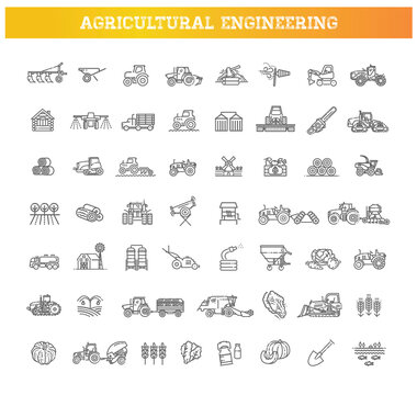 Agricultural and farming machines icons set