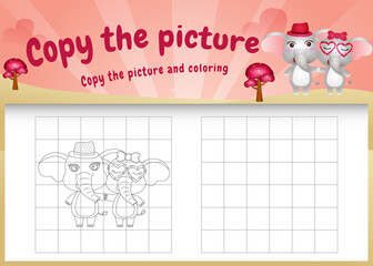 copy the picture kids game and coloring page with a cute elephant using valentine costume