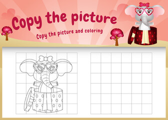 copy the picture kids game and coloring page with a cute elephant using valentine costume