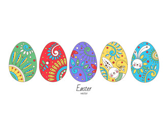 Set with bright colorful Easter eggs on a white background. Design element for Easter.