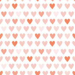 Red and pink hearts seamless pattern. Simple repeating texture on white background. Valentines day