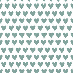 Simple repeating texture with green hearts on white background. Seamless pattern for Valentines day, birthday, party.
