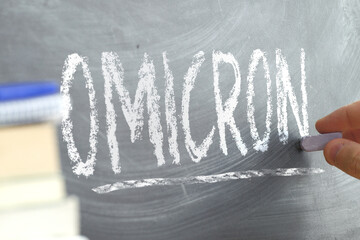 Omnicron word on a blackboard. Pandemic concept.