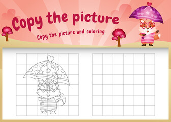copy the picture kids game and coloring page with a cute fox using valentine costume